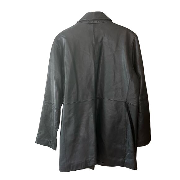 JLC New York Black Leather Classic City Grunge Retro Long Button Up Jacket XL - Picture 2 of 7